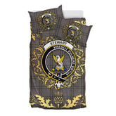 Stewart Grey Tartan Crest Bedding Set - Golden Thistle Style